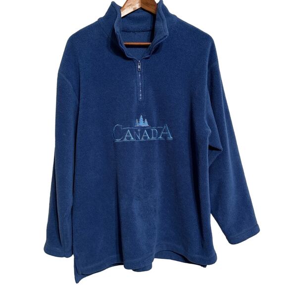 Canada Fleece Half Zip Appliqué Travel Destination Sweatshirt Blue - Picture 1 of 5